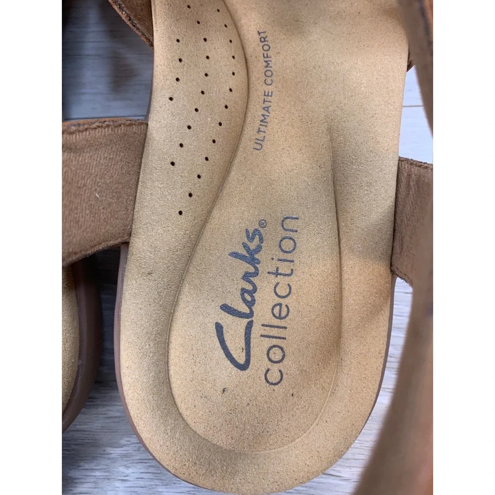 Clarks Collection ElizaBelle Mia Tan Leather Fisherman Sandals Women's 7 W Wide